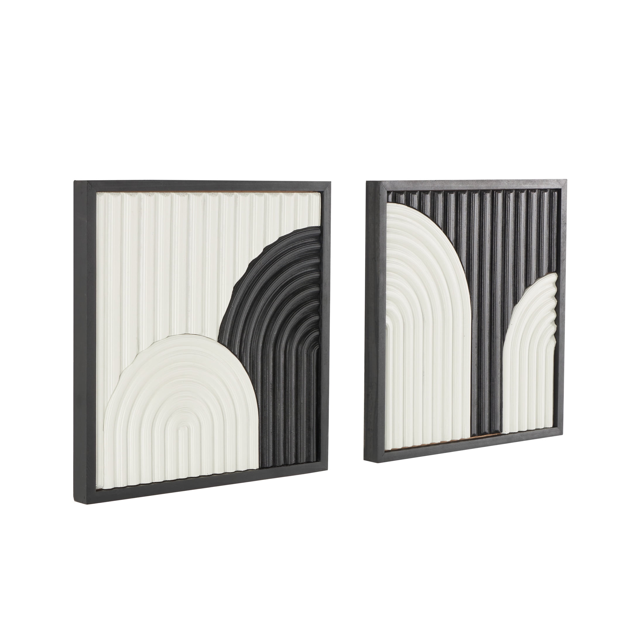 DecMode White Wood Handmade Overlapping Arches Geometric Wall Decor with Black Frame (2 Count)