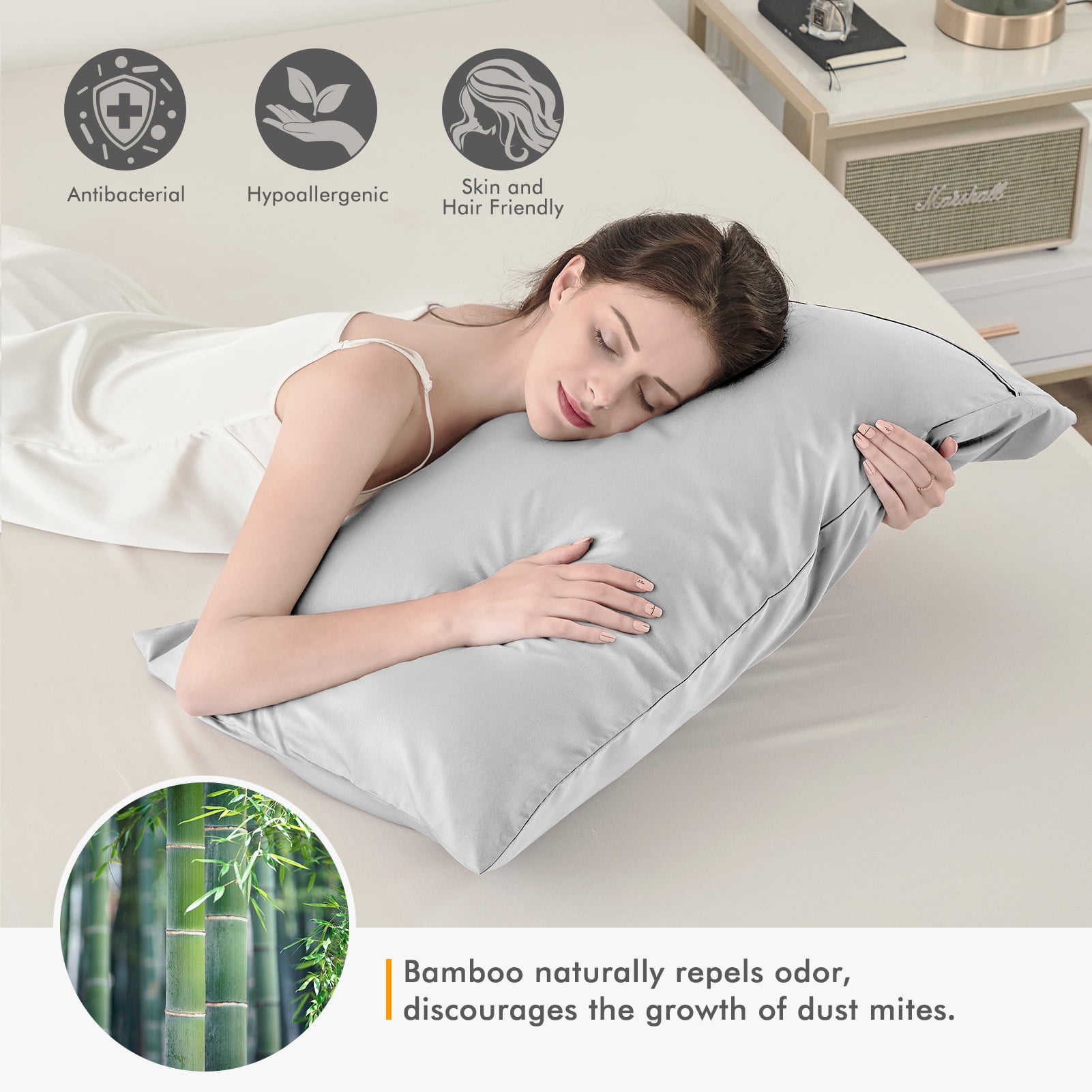 SORMAG Bamboo Cooling Pillowcases King Pillow Cases Set of 2 Pack,20x36 inches, Light Grey