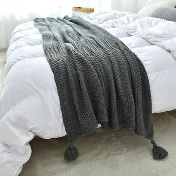 Manta de Punto Súper Suave de Microfibra de Poliéster, Manta de Aire Acondicionado Cálida Y Acogedora de Color Sólido, Manta para Cuna de Be Gris 130x170cm Macarena manta de aire acondicionado