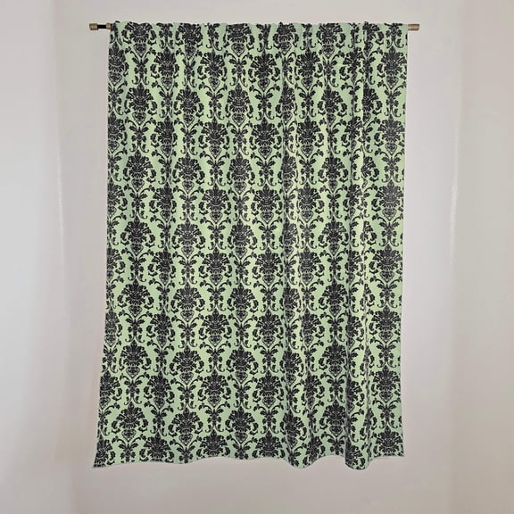 Poplin Damask Print Polyester Window Curtain 58 Inch Wide Tea Green