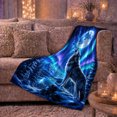 thumbnail image 6 of Wolf Howling beneath Full Moon and Aurora, Magical Rustic Style for Wildlife Lovers, Northern Forest Scene and Christmas Gift, Warm Flannel Blanket for Cabin and Lodge, Home Decor, 6 of 9