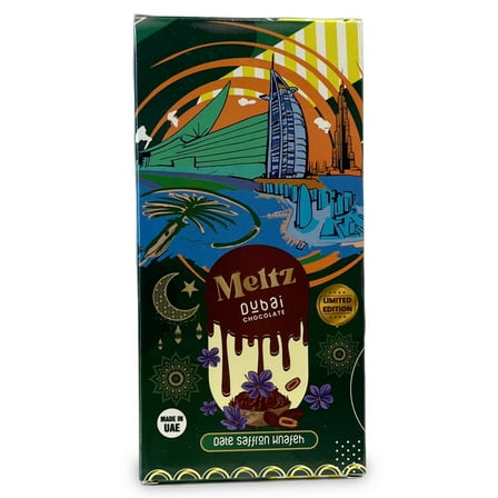 Meltz Pistachio Dubai Chocolate Date Saffron Bar 192g