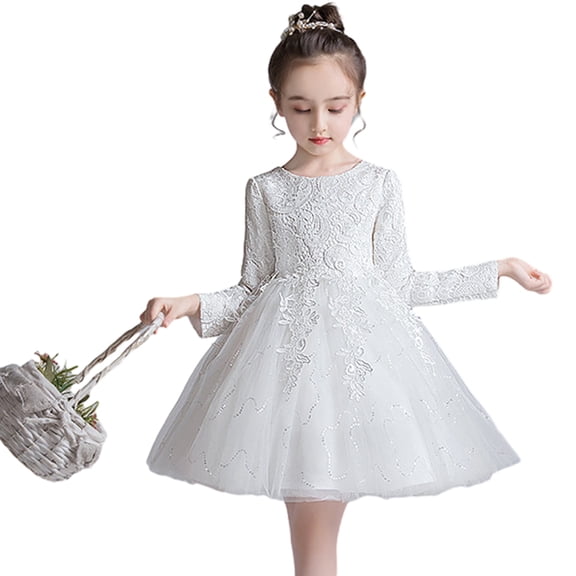 Esaierr 3-12Y Flower Girls Dresses for Baby Kids Wedding Bridesmaid Tulle Puffy Skirt Spring Autumn Birthday Party Pageant Gown for Girls