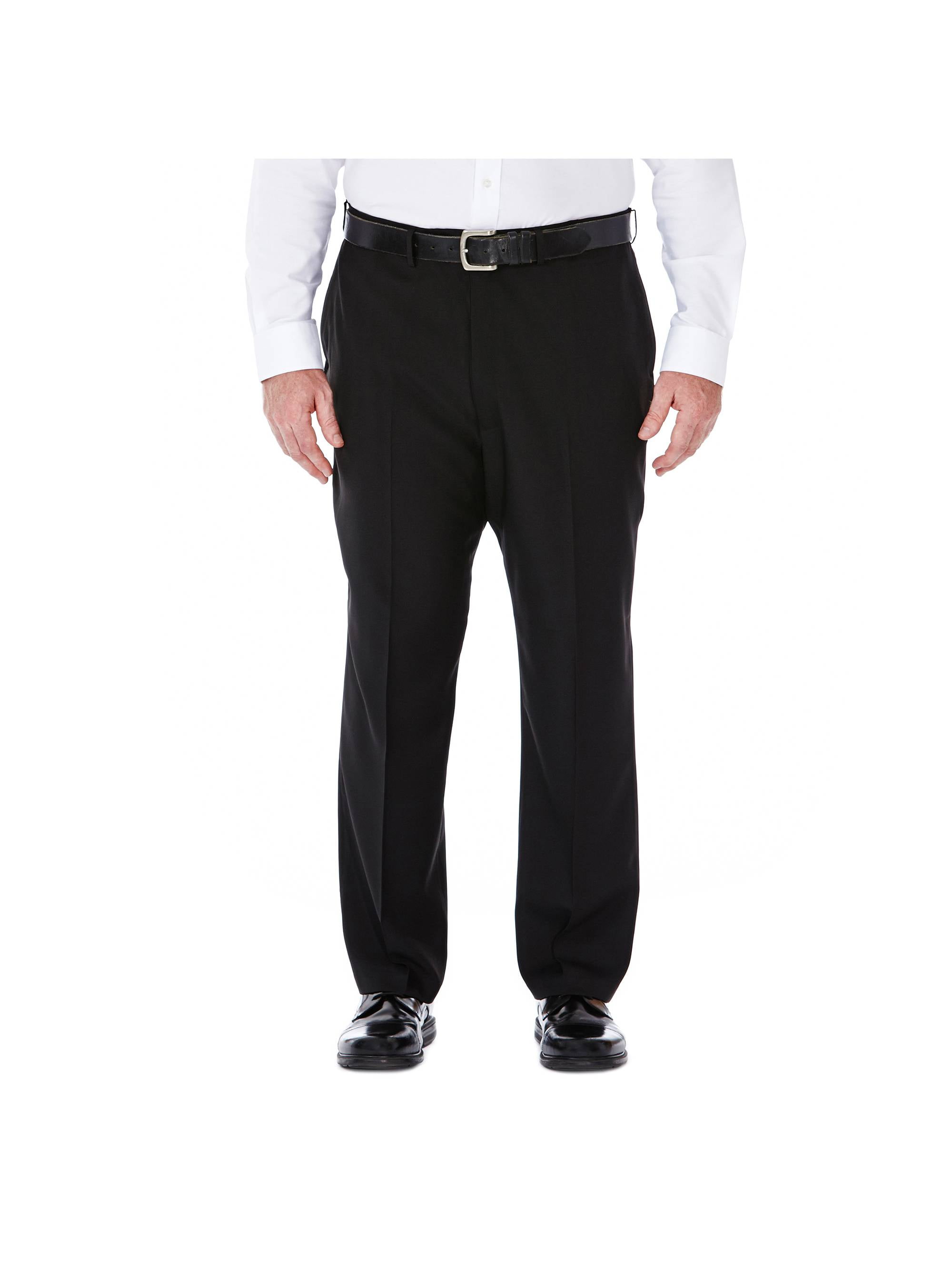Classic Dress Pants Haggar ECLO Men's Big & Tall Classic Flat Front Pants   Brown, 54W X 30L  Button Closure, Comfort Waist Big And Tall Pants