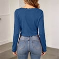 thumbnail image 4 of TKLPEHG Women V Neck Long Sleeve Top, Slim Fit Crop Shirt , Solid Color Casual Dressy Blouse with Ruffled Hem (Navy,M), 4 of 7