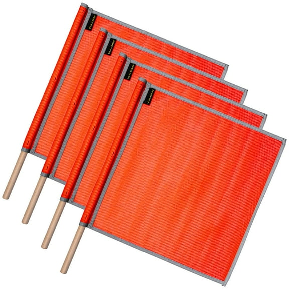 VULCAN Safety Flags - Border - Bright Orange - PVC - Dowel - 18 inch x 18 inch - 4 Pack