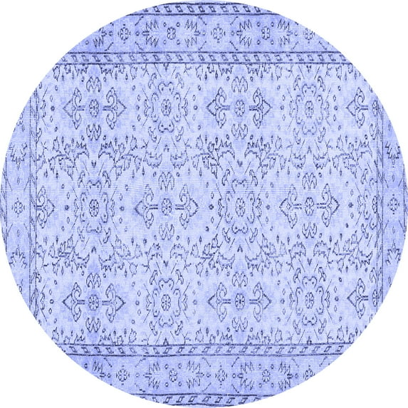 Ahgly Company Indoor Round Abstract Blue Contemporary Area Rugs, 3' Round