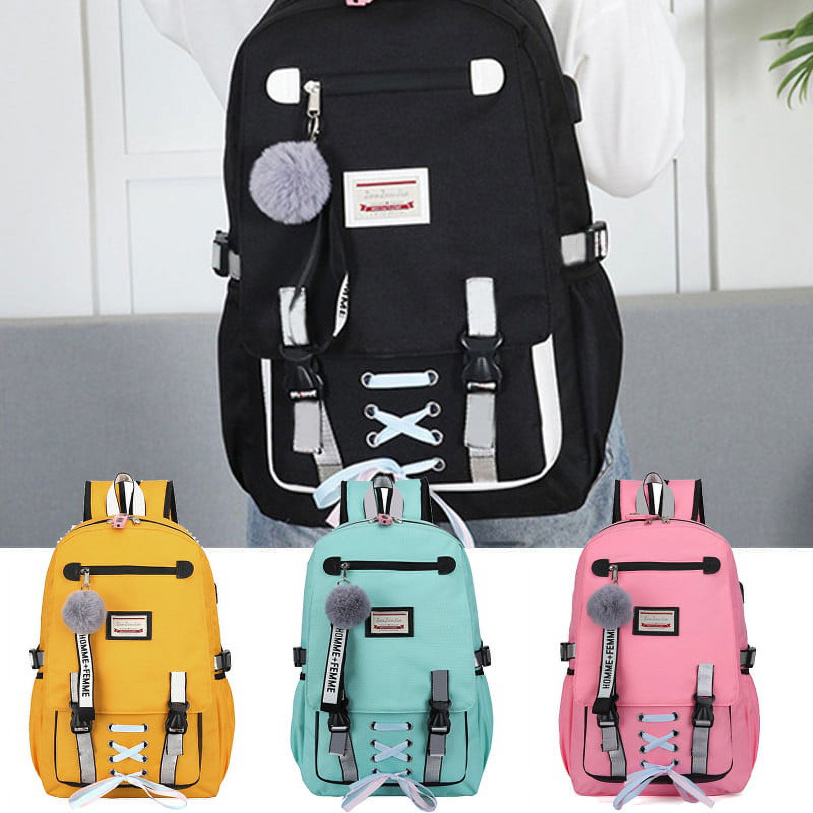 School Bags Large Bookbags for Teenage Girls USB with Lock Anti Theft Backpack Women Book Bag Youth Leisure College - image 2 of 6