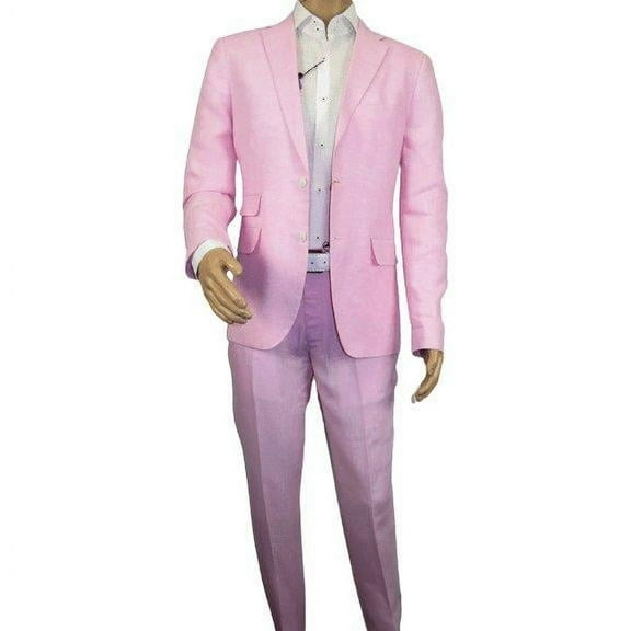 Mens Premium 100% Linen Cocktail Suit by INSERCH Breathable and cool SU880 Pink