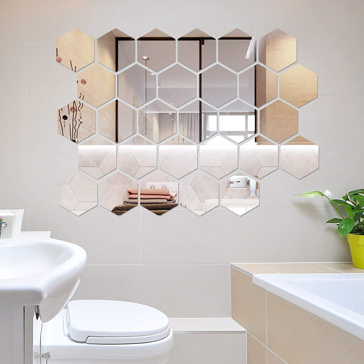 12Pcs 3D Mirror Hexagon Vinyl Sticker Wall Decal Art Home Decor DIY Removable 