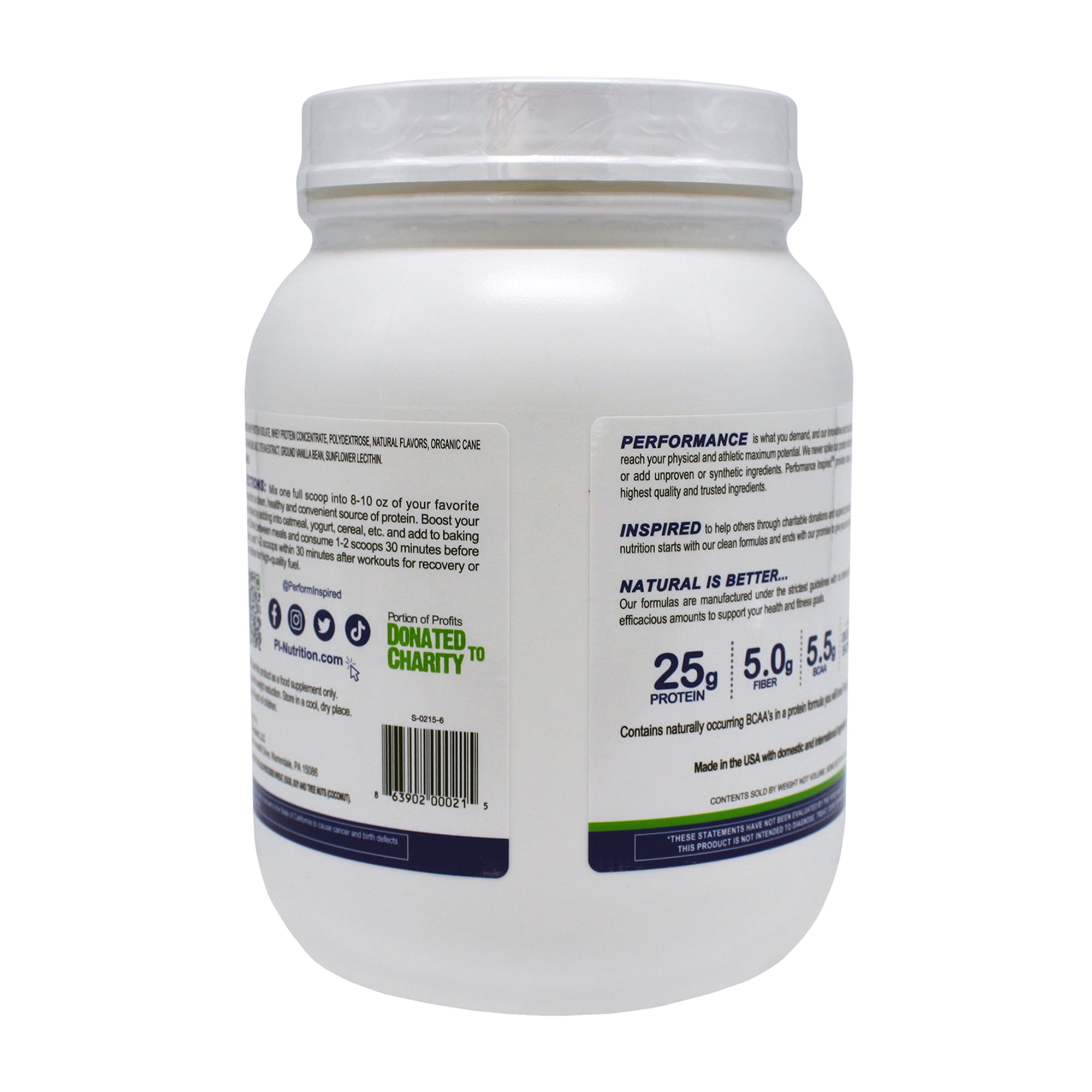 Performance Inspired Nutrition - Whey Protein Powder - All Natural - Digestive Enzymes - Fiber Packed - Vanilla Bean - 2 lbs