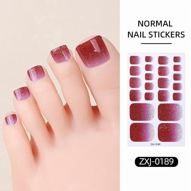 22pcs Solid Color Toe Nail Sticker Wraps, Full Cover Self-Adhesive Toenail Polish Strips for DIY Summer Foot Decals, Long-Lasting & Easy Apply