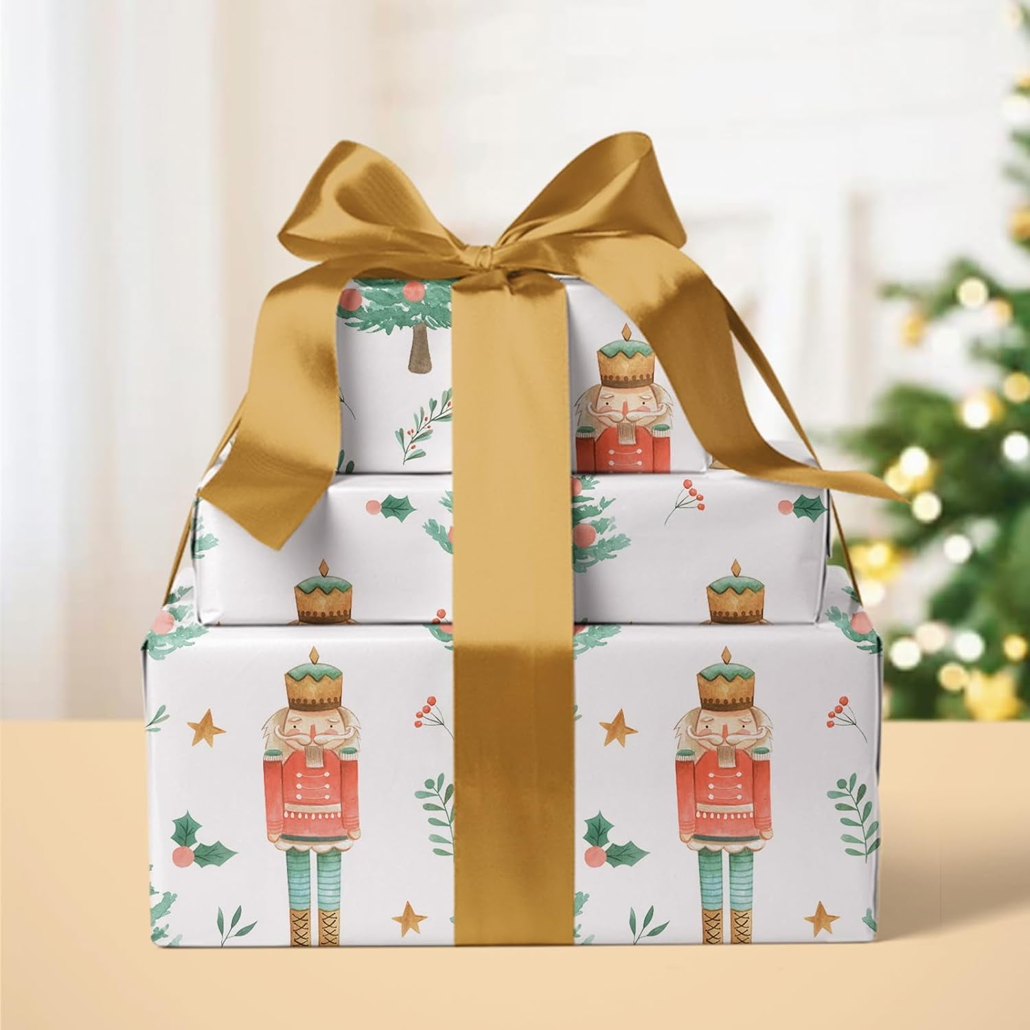 Kraft Nutcracker Christmas Wrapping Paper - Mini Roll - 17 Inch x 33 Feet - Nutcracker and Christmas Tree Wrapping Paper for Holiday, Party Celebration