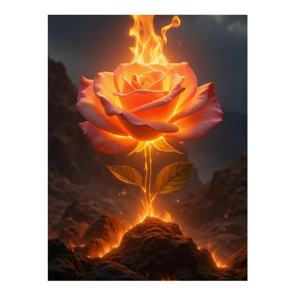 Diamond Art Kits for Adults, Flaming Rose Fire Blossom Illuminated 5D Diamond Painting Kits for Adults Beginners, DIY Full Drill Diamond Painting, Gem Art and Crafts 12x16