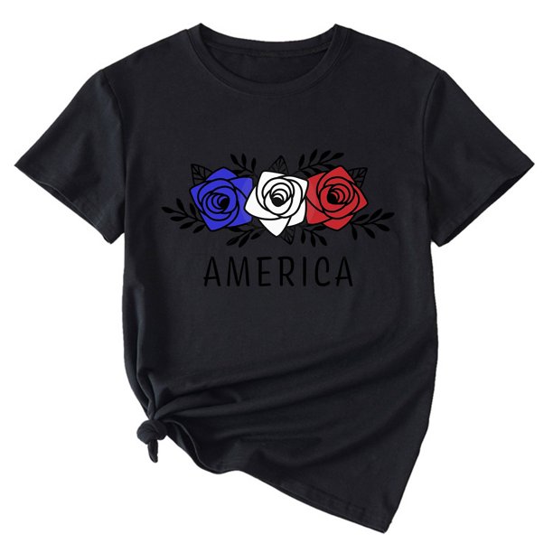 Gibobby Playera Corte clásico para Mujer Camiseta manga corta verano para mujer con estampado del Día la Independencia y diseño personalidad(Negro,CH)