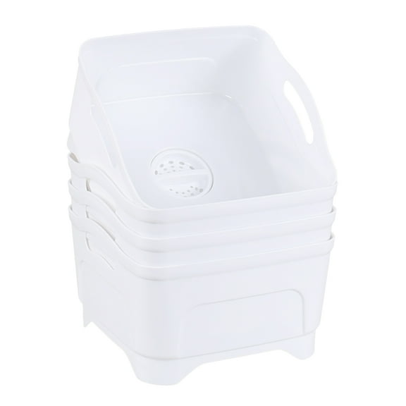 Ewingger 4 Pack Square Dishpan with Drain Plug, 8 Liter Plastic Dish Washing Tub, White