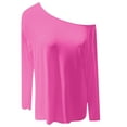 thumbnail image 5 of KHONTS Women's off the Shoulder Batwing Long Sleeve Shirts Tunic Casual Fashion Pullover Tops Hot Pink XL, 5 of 5