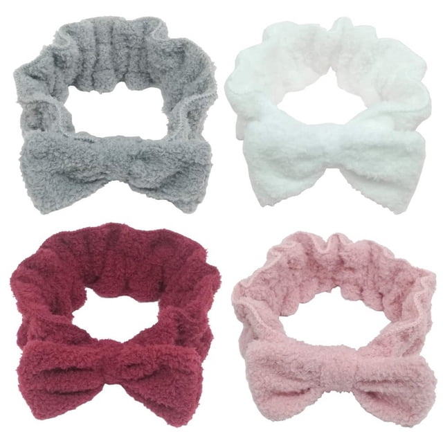 Paquete de microfibra Steam Cashmere Bow Tie Diademas Cute Soft Makeup Diademas Wash Spa Yoga Ejercicio Ducha Facial Diademas ajustables para niñas y mujeres (rosa, rojo, blanco, gris) Ormromra HMHZ238