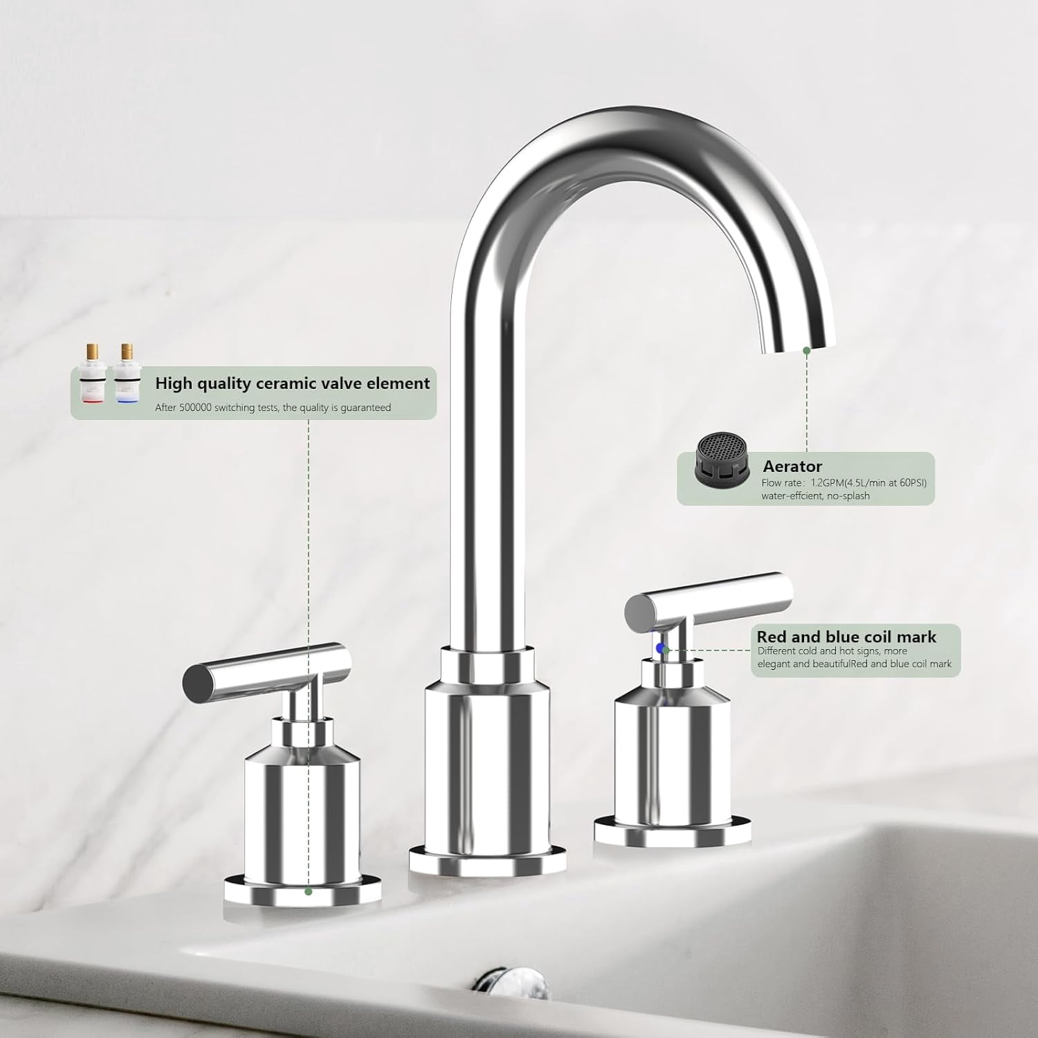 AOILE Widespread Bathroom Faucet - 8-Inch 3-Hole Sink Faucet with Stainless Steel Pop-Up Drain