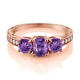 thumbnail image 2 of Gem Stone King 1.82 Ct Oval Purple Amethyst 18K Rose Gold Plated Silver Moissanite Ring (Size 6), 2 of 4