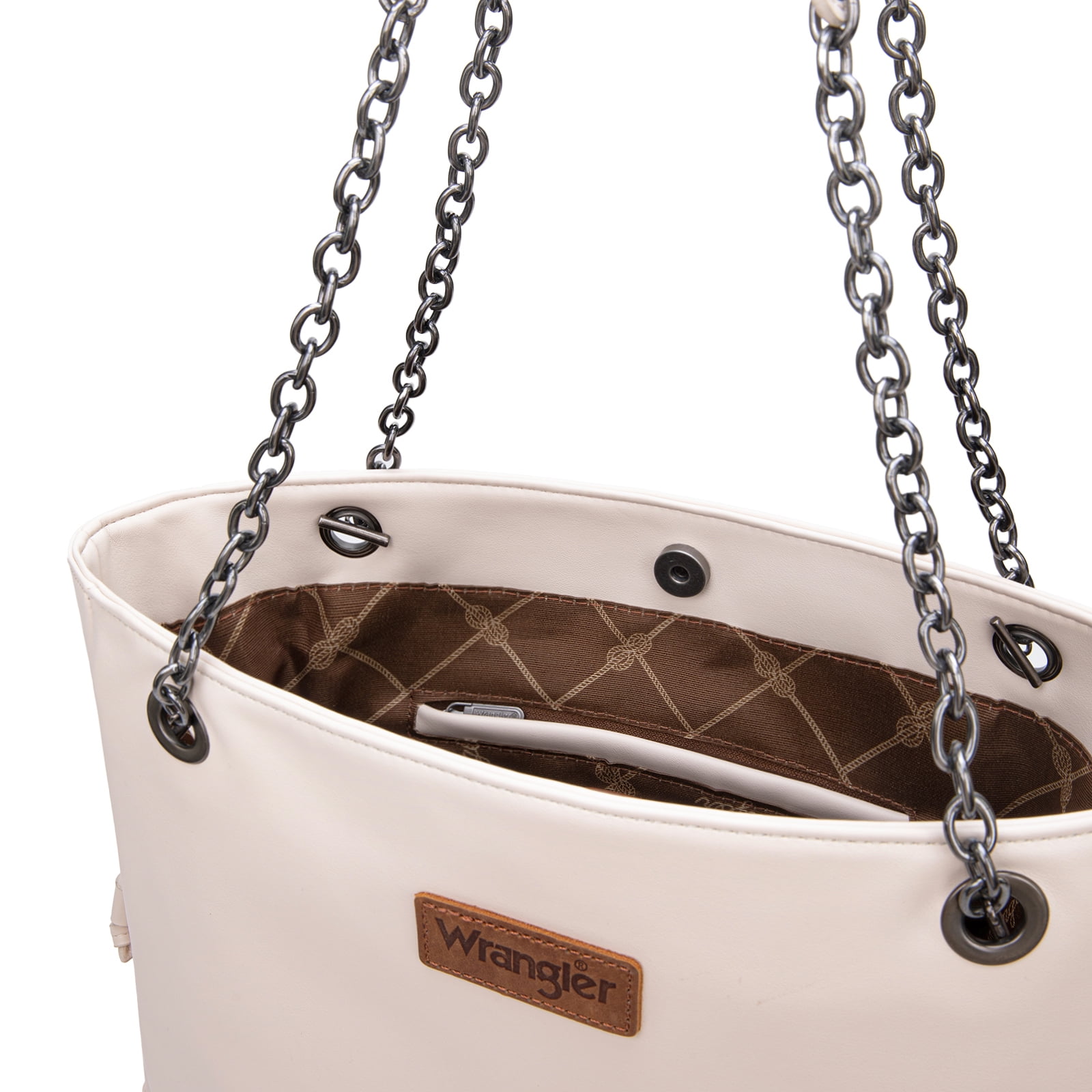 Wrangler Tote Bag for Women 2PCS Purses and Handbags Drawstring Shoulder Bag with Chain Straps, Beige