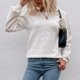 thumbnail image 2 of Suéter de punto ahuecado para mujer, cuello redondo, manga larga abombada, Top básico de Color sólido para cita, trabajo, compras, 2 of 8
