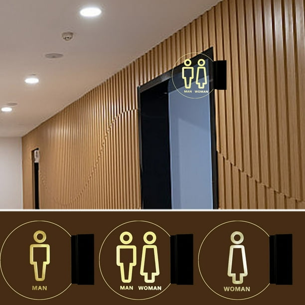 Cartel acrílico para baño | Señalización impermeable para puerta de baño | Letras e íconos claros para fácil reconocimiento | Autoadhesivo | Estilo moderno | Decoración duradera para baño | 1 unidad