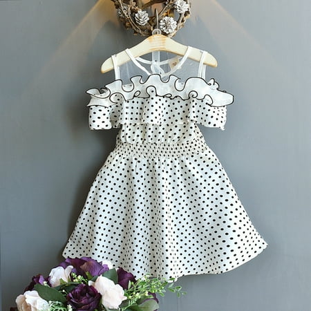 

Tking Fashion Toddler Kids Baby Girls Summer Dress Dot Printing Party Pageant Princess Dresses White 7
