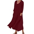 thumbnail image 1 of Robe d'Été Décontractée pour Femmes, Manches 3/4, Col Rond, Ample, Boho, avec Poches, Couleur Unie, 1 of 4