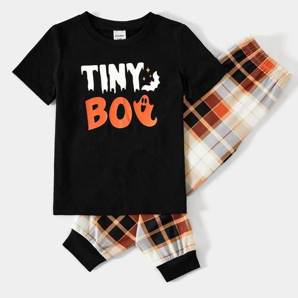 Conjuntos De Pijamas A Cuadros Con Estampado De Letras A Juego De La Familia De Halloween De PatPat (resistente Al Fuego), Ropa De Hombre Y Mujer Para Bebés Y Niños Para Actividades Familiares