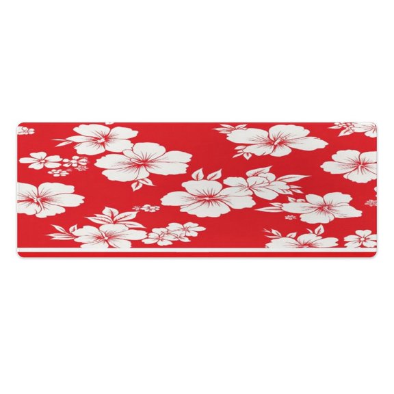 Red White Floral Print Kitchen Mats Pvc 2PCS, Non-Slip Kitchen Pvc Mats And Rugs,Cushioned Anti Fatigue Standing Mat for Home