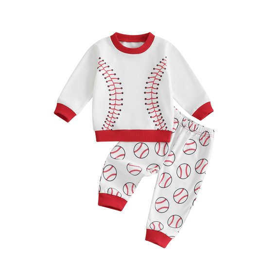 Baby Toddler 2Pcs Spring Outfits 0 6 12 18 24 Months 2T 3T Long Sleeve Sweatshirt and Baseball Print Pants Set Toddler Clothes
