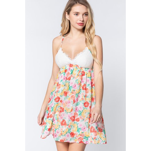 V-neck Open Back Floral Mini Dress M