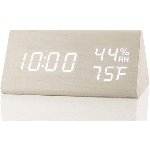 Luz blanca de madera blanca - reloj despertador LED de temperatura y humedad con control de voz Adepaton LN-2238-3