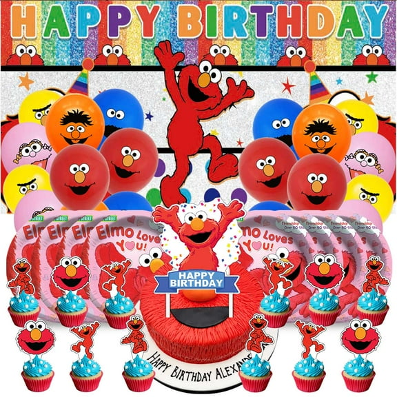 Elmo Birthday Party Supplies Balloons Paper Plates Decoration Cake Topper Decor Tableware Banner Backdrop