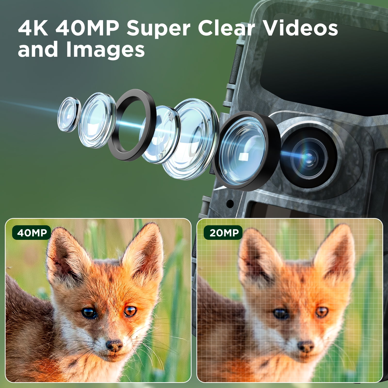CAMPARK Trail Camera 4K HD 40MP Hunting Game Camera with Infrared Night Vision Motion Activated Waterproof IP66 Time-Lapse 2.0" Trail Deer Cam for Outdoor Wildlife Monitoring