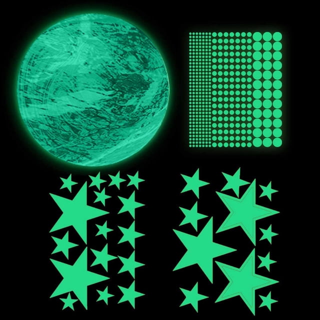 Pegatinas de estrellas que brillan en oscuridad, calcomanías de pared de estrellas y planetas, bricolaje para decoraciones de guardería, pegatinas