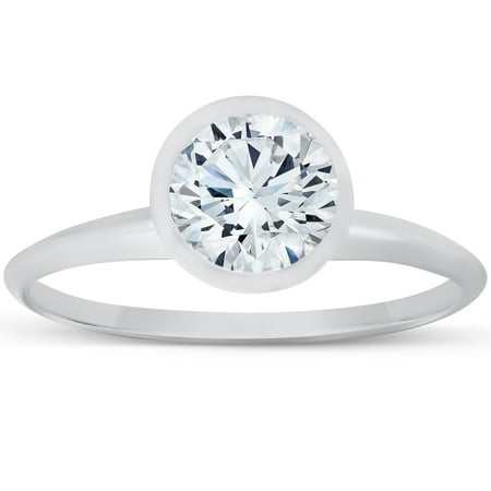 Pompeii 1ct Bezel Solitaire Lab Grown Engagement Ring 14K White Gold (FG,VS)