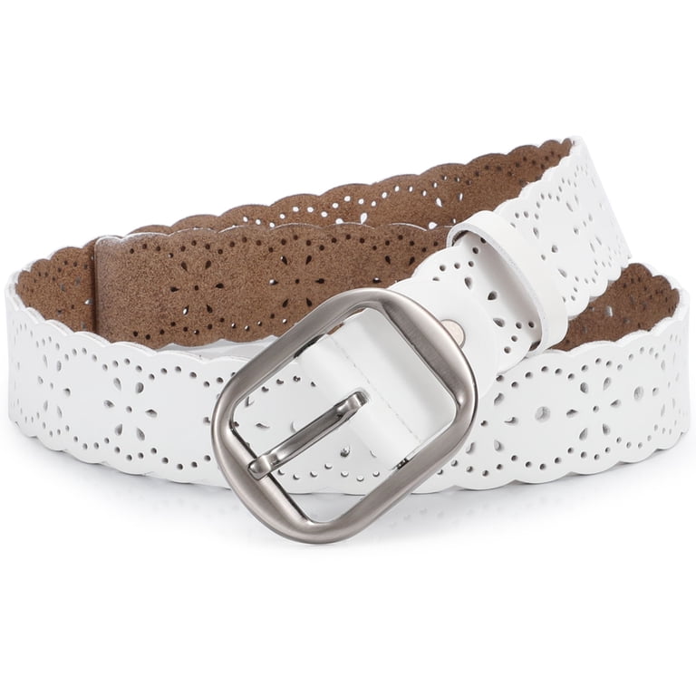 JASGOOD Women Leather Belts Hollow Flower White Belt for  display picture 2