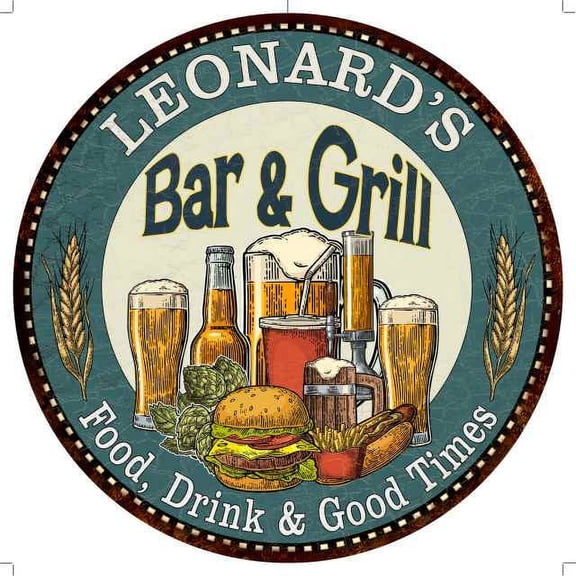 LEONARD'S Bar and Grill 14" Round Metal Sign Kitchen Wall Decor 100140023415