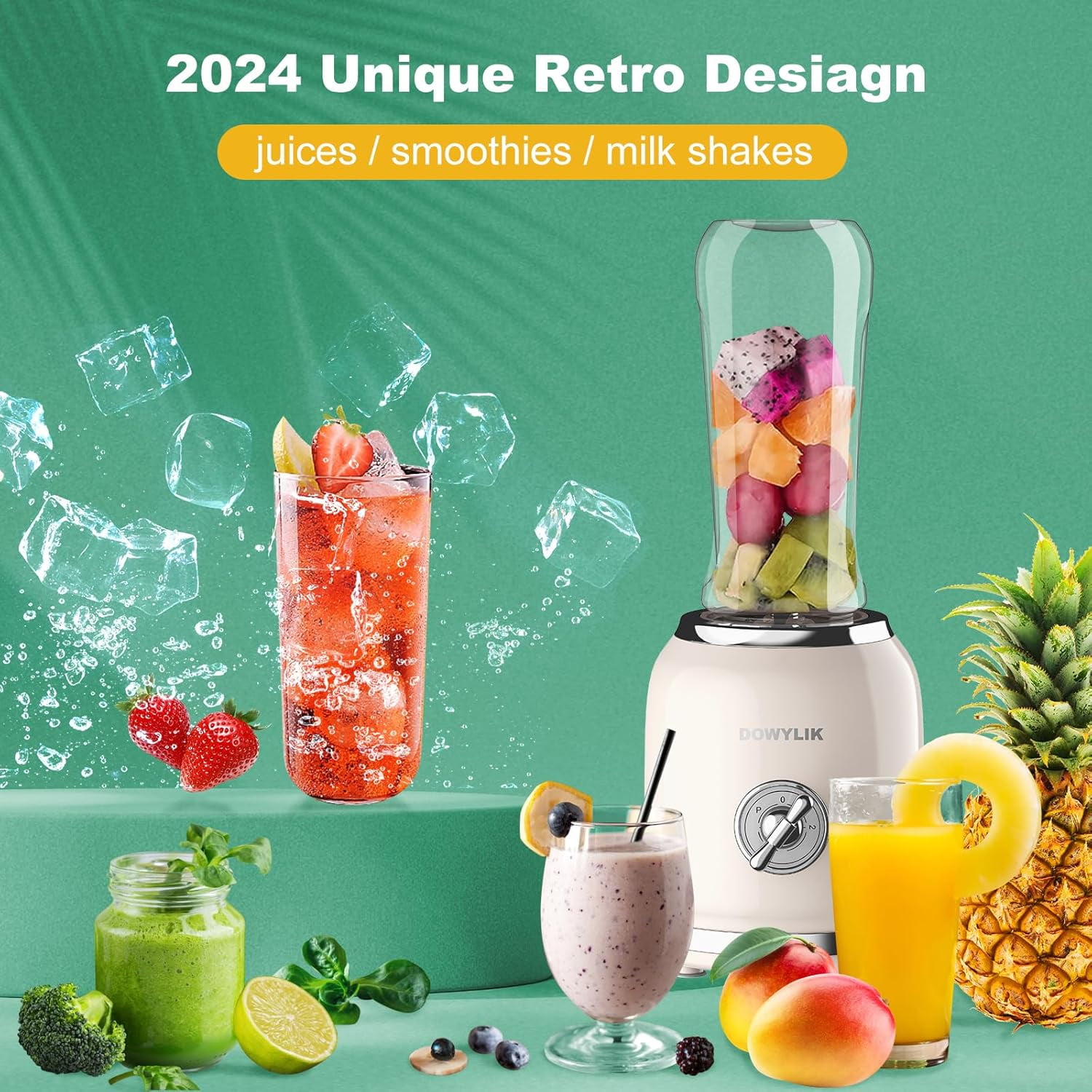 Personal Blender, 300W Retro Smoothie Maker with 6- Blade and 2x20oz  Cups for Shakes