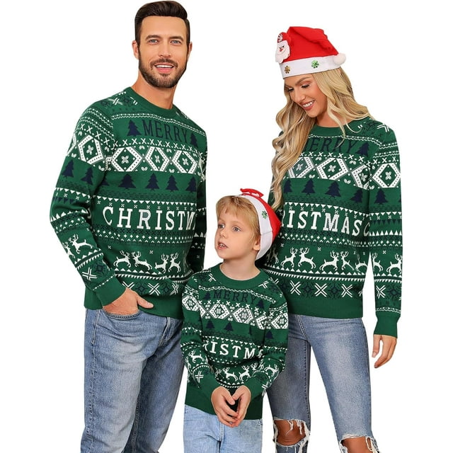 Quenteen Chandails de Noël Col Rond Chandails Moches Tenues Assorties pour la Famille
