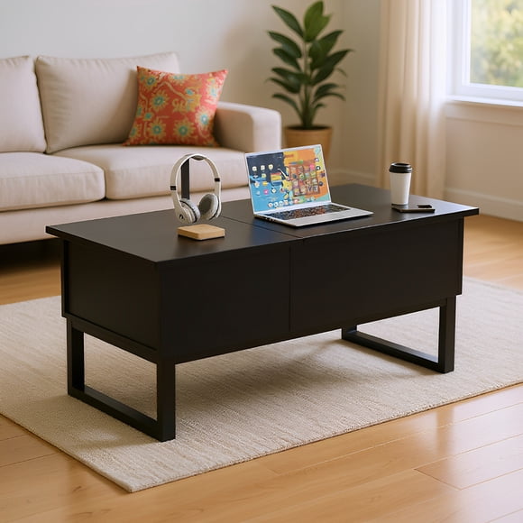 Coffee Table Wooden Lift Top Coffee Table with Drawer and Hidden Compartment Retro Industrial Style Coffee Table Center Table for Home Living Room Dining Room Reception Room Office