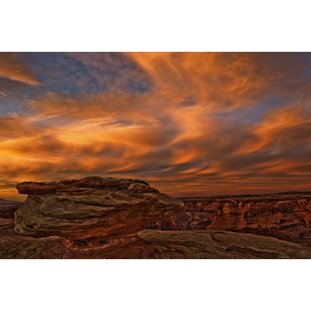 Vibrant Sunset Over The Rim Of Canyon De Chelley And Natural Rock Formation Arizona Stretched Canvas - Robert Postma  Design Pics (17 x