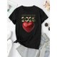thumbnail image 2 of Playera estampada para mujer, divertida e inspiradora, novedosa, informal, de manga corta1pc Women'S Fashionable Crew Neck T-Shirt with Happy New Year 2025 Heart Print, Casual Geometric-Patterned Sh, 2 of 6