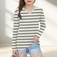 thumbnail image 3 of Ugoldhm Girls Tops Striped V Neck Tunic Casual Tees Fall Long Sleeve Trendy Shirts Sizes 3-13, 3 of 8