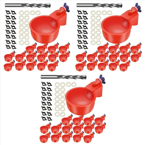 Paquete de 48 Bebederos Automáticos para Pollos, Bebederos para de Corral, Comedero de Agua para de Corral, Vasos de Agua para Pollos Con Broca