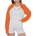 thumbnail image 5 of Htigea Womens Cropped Hoodies Full Zip Hooded Sweatshirts Thin Fleece Long Sleeve Sport Jackets with Pockets Orange XL, 5 of 8