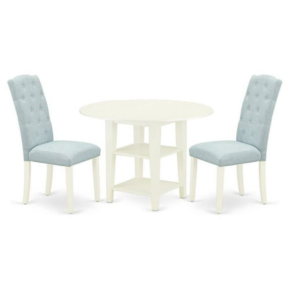 Atlin Designs 3-piece Wood Dining Set in Linen White/Baby Blue