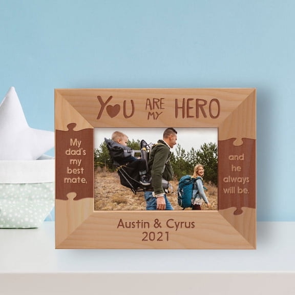 You Are My Hero Personalized Wooden Frame-5" x 3 1/2" Brown Horizontal